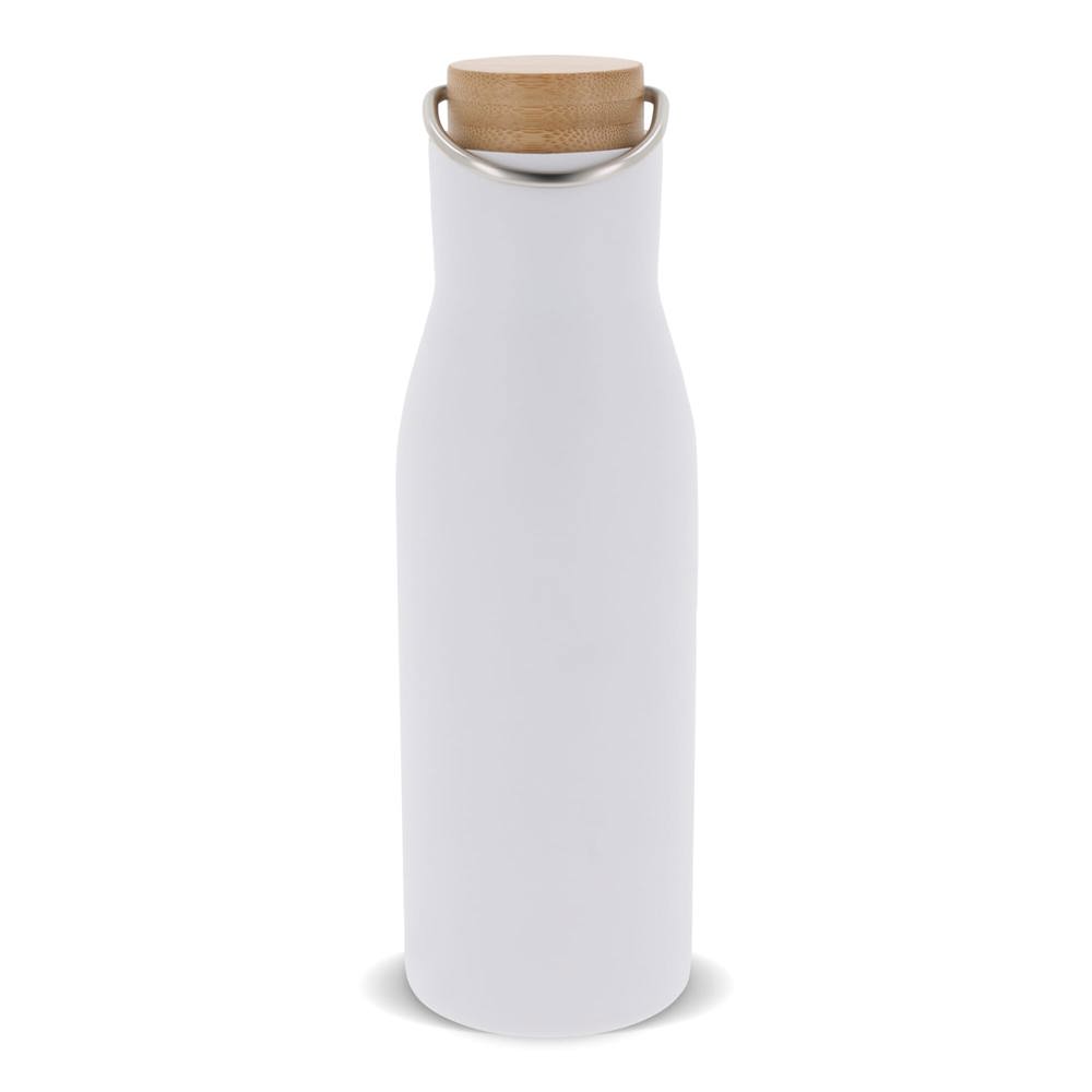Isolier-Flasche mit Bambusdeckel, 500ml - weiss